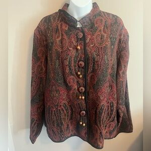 Vintage Flashback Tapestry jacket statement buttons with beads paisley artsy 1X